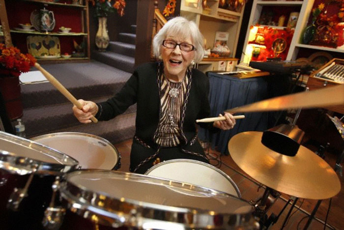 This lady is drumming at 102 years young!